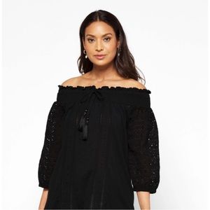 Lauren black off the shoulder eyelet tshirt